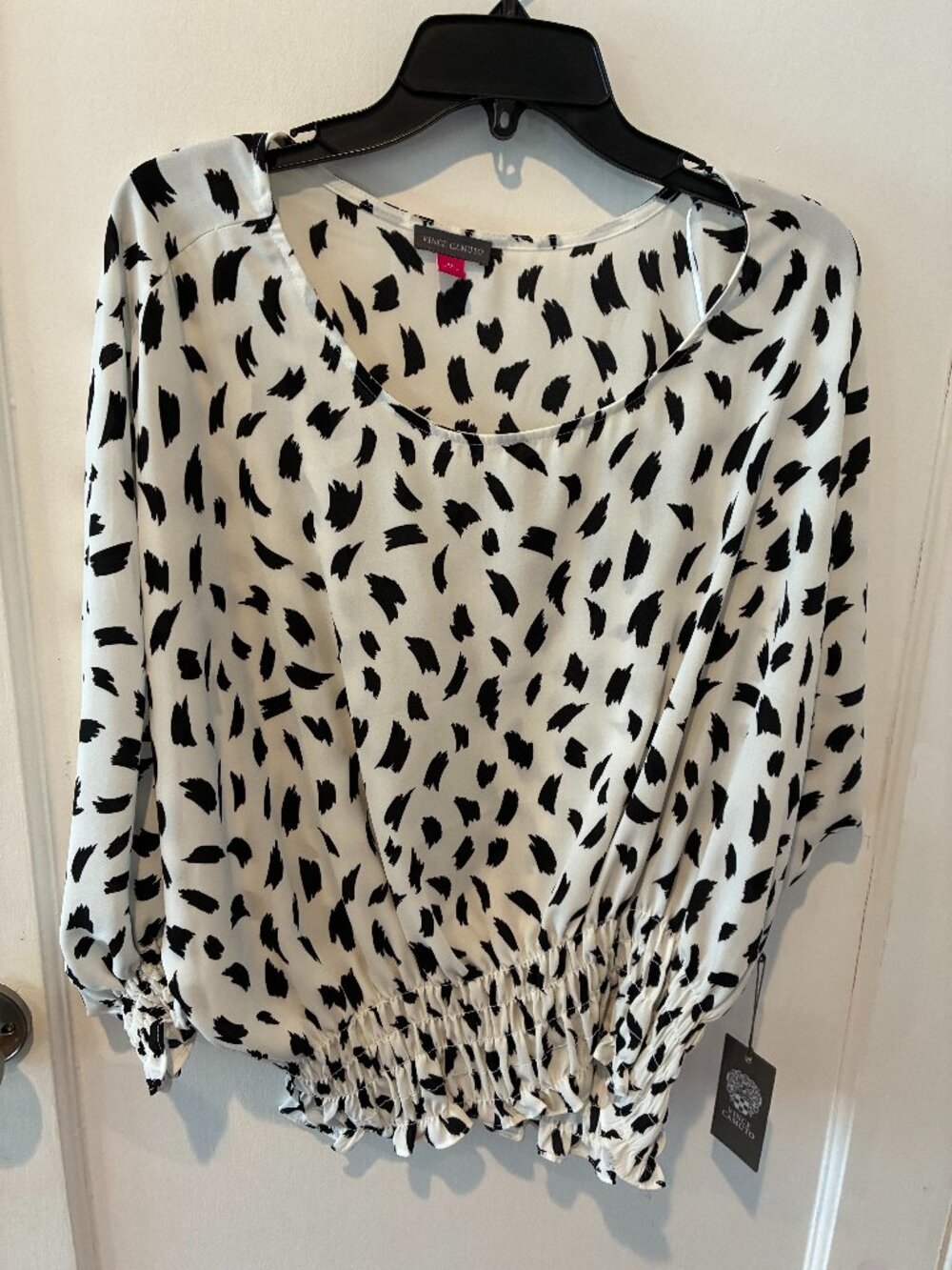 Vince Camuto Black White Print Blouse XL NWT